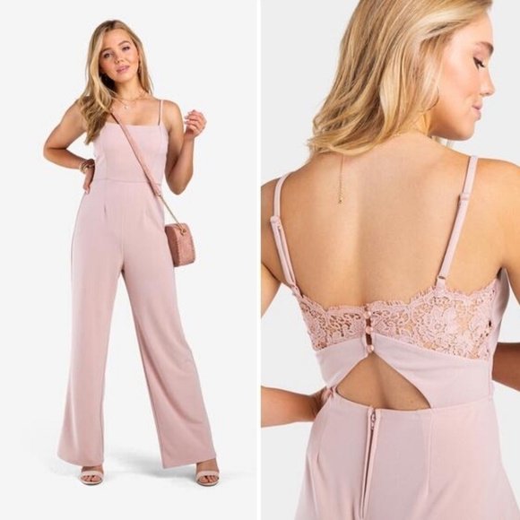 NWT Francesca's Maxx Lace Back Blush Pink Barbie Core Jumpsuit Small - Picture 1 of 10